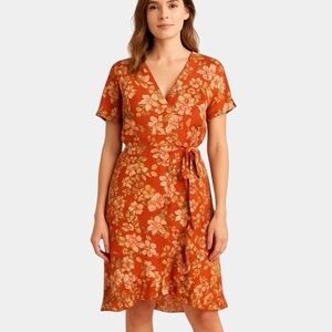 J. Jill Orange Floral Wrap Dress Size Medium Tall